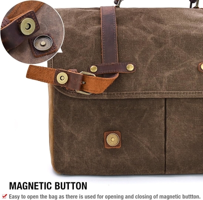 15.6 inch waterdicht Vintage Echt Huid Wax Canvas briefje Grote Lederen Computer Laptop Tas Robuuste Handtas