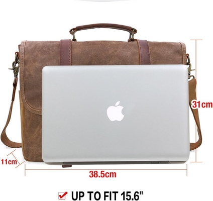15.6 inch waterdicht Vintage Echt Huid Wax Canvas briefje Grote Lederen Computer Laptop Tas Robuuste Handtas