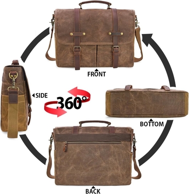15.6 inch waterdicht Vintage Echt Huid Wax Canvas briefje Grote Lederen Computer Laptop Tas Robuuste Handtas
