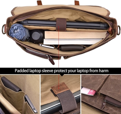 15.6 inch waterdicht Vintage Echt Huid Wax Canvas briefje Grote Lederen Computer Laptop Tas Robuuste Handtas