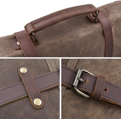 15.6 inch waterdicht Vintage Echt Huid Wax Canvas briefje Grote Lederen Computer Laptop Tas Robuuste Handtas
