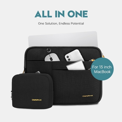 Geschikt voor,MacBook Pro 13-14 inch, gerecycled PET laptop draagtas met handvat en accessoire zak