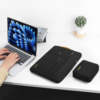 Geschikt voor,MacBook Pro 13-14 inch, gerecycled PET laptop draagtas met handvat en accessoire zak