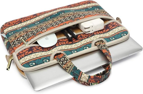 Laptoptas ontworpen voor laptops van 12,5 tot 14 inch met een gevulde binnenkant van bedrukt doek en meerdere draagmogelijkheden