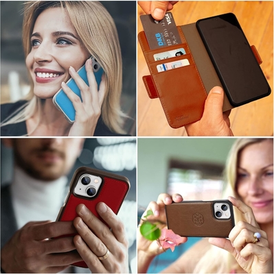 iPhone 13 Wallet case / 2-in-1 schokkas en afneembare veganistische leer set, compatibel met MagSafe, RFID-beschermd