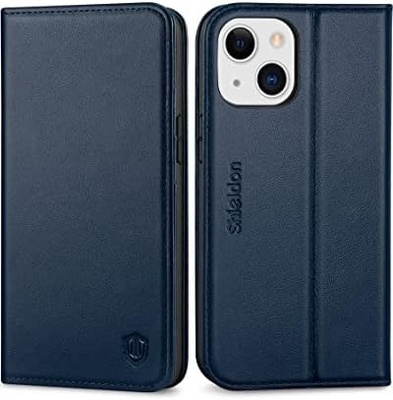 Leerportefeuille vouwhoes Magnetisch zegel RFID blokkerende kaart slot houder Volledig beschermd hoesje compatibel met iPhone 13