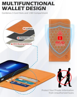Leerportefeuille vouwhoes Magnetisch zegel RFID blokkerende kaart slot houder Volledig beschermd hoesje compatibel met iPhone 13