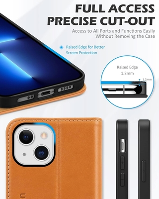 Leerportefeuille vouwhoes Magnetisch zegel RFID blokkerende kaart slot houder Volledig beschermd hoesje compatibel met iPhone 13