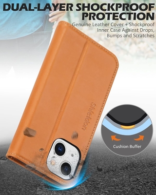 Leerportefeuille vouwhoes Magnetisch zegel RFID blokkerende kaart slot houder Volledig beschermd hoesje compatibel met iPhone 13