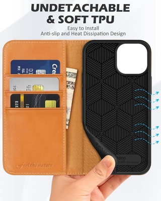 Leerportefeuille vouwhoes Magnetisch zegel RFID blokkerende kaart slot houder Volledig beschermd hoesje compatibel met iPhone 13