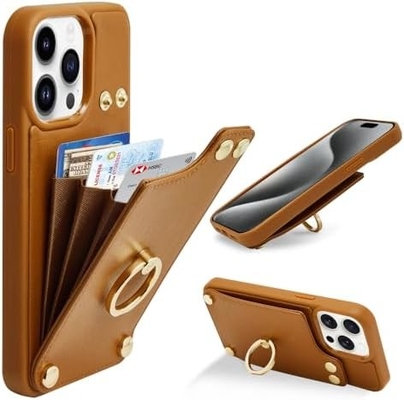 Kaarthouders met iPhone 13 Pro Max, 360° draaiende ringhouder, lederen kaart slot hoesje, RFID schokbestendige hoes,