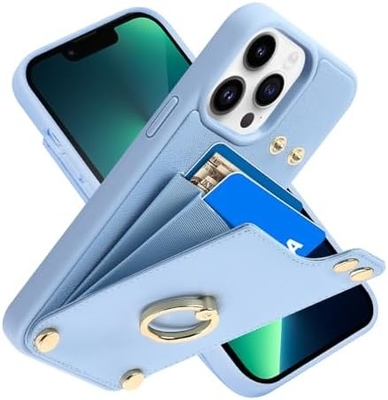 Kaarthouders met iPhone 13 Pro Max, 360° draaiende ringhouder, lederen kaart slot hoesje, RFID schokbestendige hoes,