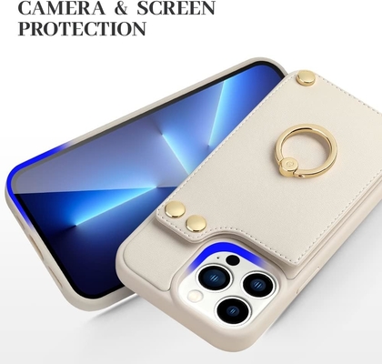 Kaarthouders met iPhone 13 Pro Max, 360° draaiende ringhouder, lederen kaart slot hoesje, RFID schokbestendige hoes,