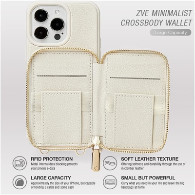 iPhone 12 Pro/iPhone 12 Wallet Case met stand, rits kruisdoek, polsband, RFID-beschermde portemonnee -