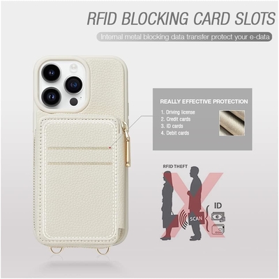 iPhone 12 Pro/iPhone 12 Wallet Case met stand, rits kruisdoek, polsband, RFID-beschermde portemonnee -