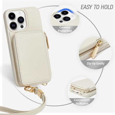 iPhone 12 Pro/iPhone 12 Wallet Case met stand, rits kruisdoek, polsband, RFID-beschermde portemonnee -