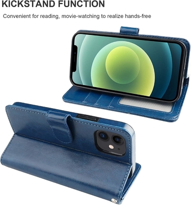 Compatibel met iPhone 12/Pro portefeuillehoesje met kaarthouder PU lederen standaard schokbestendig polsband clamshell 6,1 inch