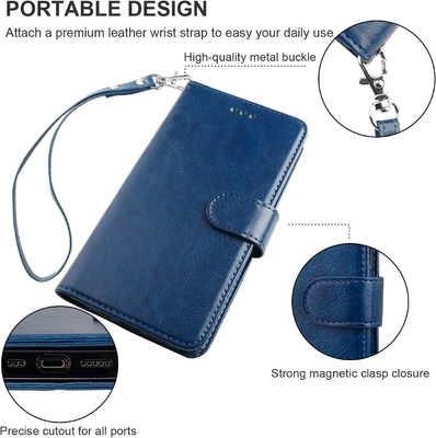 Compatibel met iPhone 12/Pro portefeuillehoesje met kaarthouder PU lederen standaard schokbestendig polsband clamshell 6,1 inch