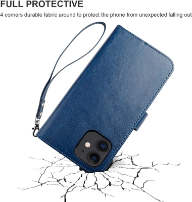 Compatibel met iPhone 12/Pro portefeuillehoesje met kaarthouder PU lederen standaard schokbestendig polsband clamshell 6,1 inch