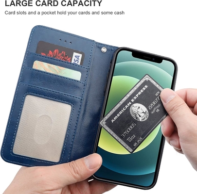 Compatibel met iPhone 12/Pro portefeuillehoesje met kaarthouder PU lederen standaard schokbestendig polsband clamshell 6,1 inch