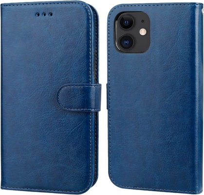 Compatibel met iPhone 12/Pro portefeuillehoesje met kaarthouder PU lederen standaard schokbestendig polsband clamshell 6,1 inch