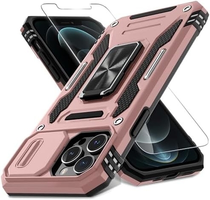 iPhone 12 Pro Max met Slide Camera Cover+Screen Protector ((1 Pack), Rotated Ring Kickstand Militaire graad schokbestendig