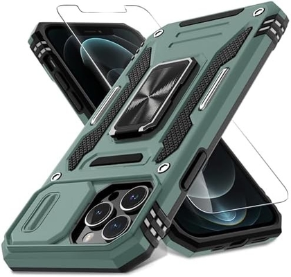 iPhone 12 Pro Max met Slide Camera Cover+Screen Protector ((1 Pack), Rotated Ring Kickstand Militaire graad schokbestendig