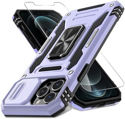 iPhone 12 Pro Max met Slide Camera Cover+Screen Protector ((1 Pack), Rotated Ring Kickstand Militaire graad schokbestendig