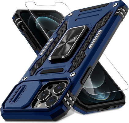 iPhone 12 Pro Max met Slide Camera Cover+Screen Protector ((1 Pack), Rotated Ring Kickstand Militaire graad schokbestendig