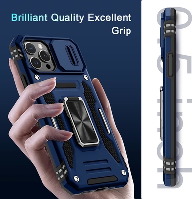 iPhone 12 Pro Max met Slide Camera Cover+Screen Protector ((1 Pack), Rotated Ring Kickstand Militaire graad schokbestendig