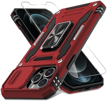 iPhone 12 Pro Max met Slide Camera Cover+Screen Protector ((1 Pack), Rotated Ring Kickstand Militaire graad schokbestendig