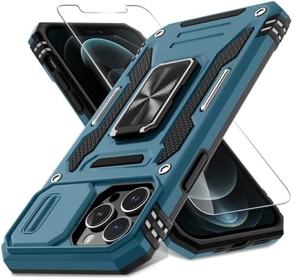 iPhone 12 Pro Max met Slide Camera Cover+Screen Protector ((1 Pack), Rotated Ring Kickstand Militaire graad schokbestendig