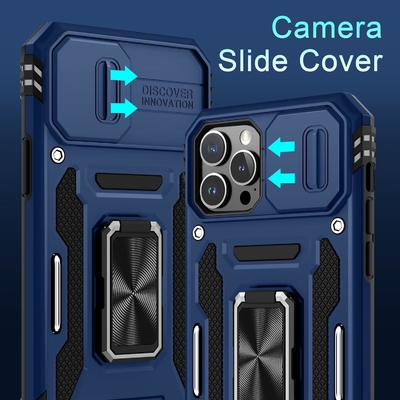 iPhone 12 Pro Max met Slide Camera Cover+Screen Protector ((1 Pack), Rotated Ring Kickstand Militaire graad schokbestendig