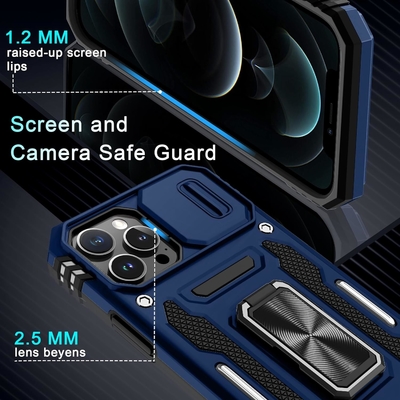 iPhone 12 Pro Max met Slide Camera Cover+Screen Protector ((1 Pack), Rotated Ring Kickstand Militaire graad schokbestendig