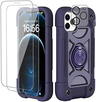 iPhone 12 Pro Max Case 6.7&quot; - Schokbestendig, ringstand, glasscherm en camera-lensbeschermer (Rainbow Pink)