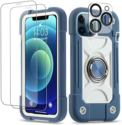 iPhone 12 Pro Max Case 6.7&quot; - Schokbestendig, ringstand, glasscherm en camera-lensbeschermer (Rainbow Pink)