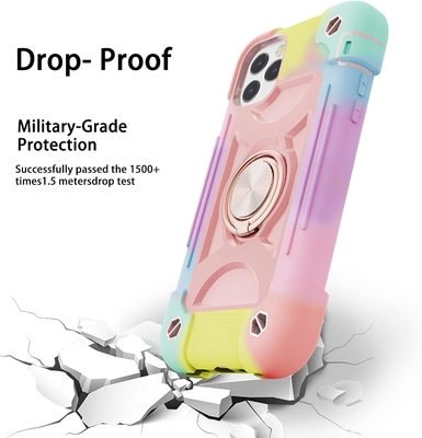 iPhone 12 Pro Max Case 6.7&quot; - Schokbestendig, ringstand, glasscherm en camera-lensbeschermer (Rainbow Pink)