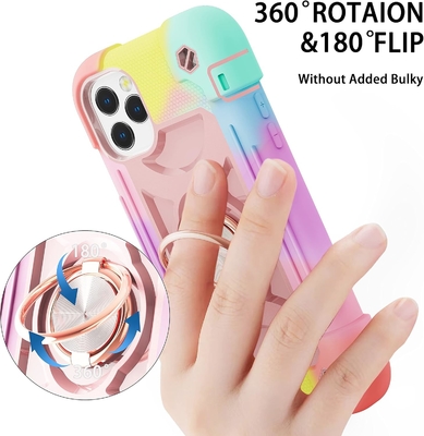 iPhone 12 Pro Max Case 6.7&quot; - Schokbestendig, ringstand, glasscherm en camera-lensbeschermer (Rainbow Pink)