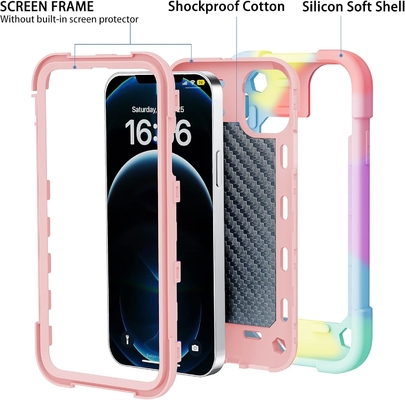 iPhone 12 Pro Max Case 6.7&quot; - Schokbestendig, ringstand, glasscherm en camera-lensbeschermer (Rainbow Pink)