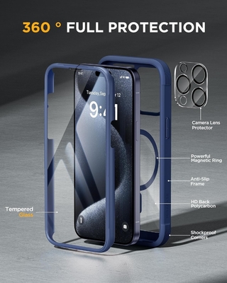 Magnetisch voor iPhone 12 Pro Max Hoesje Volledig lichaam Ingebouwde glazen schermbeschermer &amp; Camera Beschermer