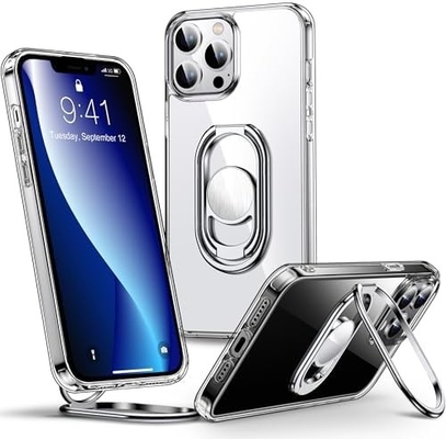 Schilden voor iPhone 12 Pro Max Hoesje met stand, telefoonhoesje helder met dubbele ringhouder [verstelbaar en opvouwbaar]