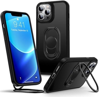Schilden voor iPhone 12 Pro Max Hoesje met stand, telefoonhoesje helder met dubbele ringhouder [verstelbaar en opvouwbaar]
