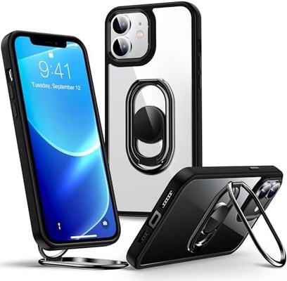 Schilden voor iPhone 12 Pro Max Hoesje met stand, telefoonhoesje helder met dubbele ringhouder [verstelbaar en opvouwbaar]
