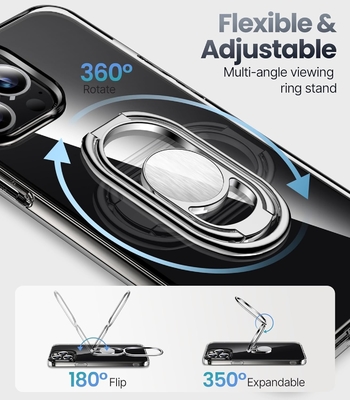 Schilden voor iPhone 12 Pro Max Hoesje met stand, telefoonhoesje helder met dubbele ringhouder [verstelbaar en opvouwbaar]