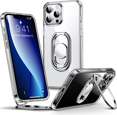 Schilden voor iPhone 12 Pro Max Hoesje met stand, telefoonhoesje helder met dubbele ringhouder [verstelbaar en opvouwbaar]