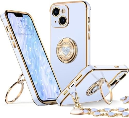 iPhone 12 Pro Max Hoesje met stand, telefoonhoesje met dubbele ring Kickstand, vrouwen meisjes Bling Luxe beschermende hoesje horen