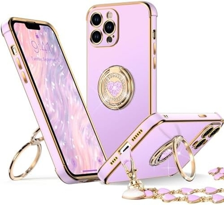 iPhone 12 Pro Max Hoesje met stand, telefoonhoesje met dubbele ring Kickstand, vrouwen meisjes Bling Luxe beschermende hoesje horen