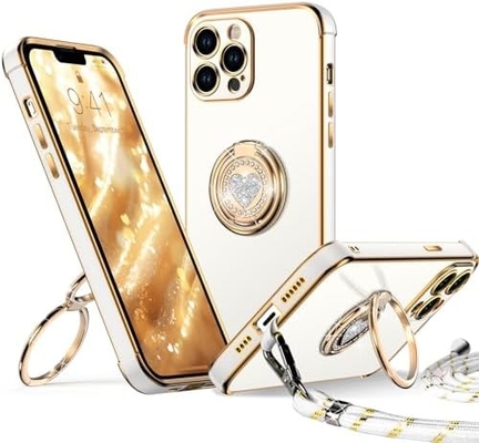 iPhone 12 Pro Max Hoesje met stand, telefoonhoesje met dubbele ring Kickstand, vrouwen meisjes Bling Luxe beschermende hoesje horen