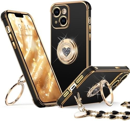 iPhone 12 Pro Max Hoesje met stand, telefoonhoesje met dubbele ring Kickstand, vrouwen meisjes Bling Luxe beschermende hoesje horen