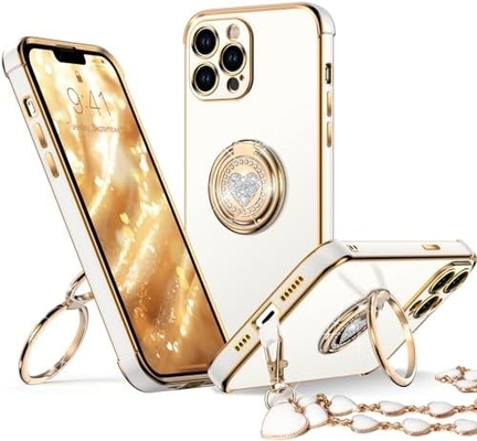 iPhone 12 Pro Max Hoesje met stand, telefoonhoesje met dubbele ring Kickstand, vrouwen meisjes Bling Luxe beschermende hoesje horen